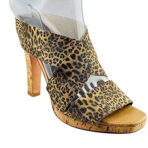 Matisse Womens Leopard Print Cork Heel Sandals With Strappy Design Size 6 1/2M